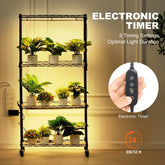 Plant Stand with Grow Light, 4-Tier Plant Shelf with 45W Full Spectrum Grow Light, 3 Mode Plant Light with Timer and Wheel for Seed Starting, Metal Grow Light Shelf for Indoor Plants